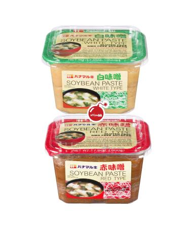 Miso Paste Variety Set - In BoomQQ Packaging - Red Type And White Type For Miso Soup Cooking - 500 Gram Each Tub