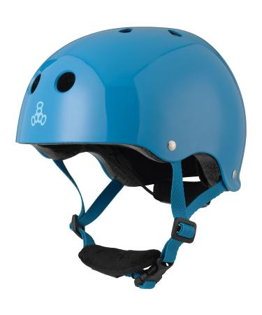 Triple Eight Skate-and-Skateboarding-Helmets Triple Eight Lil 8 Dual Certified sweatsaver Kids Skateboard and Bike Helmet with Padded Chin Buckle Blue Glossy Kids