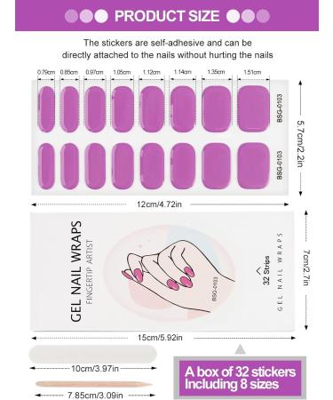 Kalolary 32PCS Cured Gel Nail Polish Strips Adhesive Full Wrap Gel Nail Art Sticker Waterproof Gel Nail Wrap Stickers with Nail File and Stick(UV/LED Lamp Required) (Purple) - Buy Online on GoSupps.com