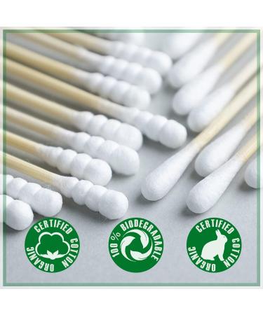Nuduko Bamboo Cotton Swabs 500 Count | 100% Compostable & Organic | Eco-Friendly Biodegradable Wooden Cotton Buds | Plastic-Free Spiral/Round Head | 500 Pack - Buy Online on GoSupps.com