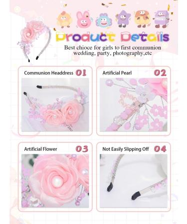 IYOU Flower Girl Headpiece Pink Floral Headbands Pearl Princess Birthday Wedding Hair Accessories for Girls - Buy Online on GoSupps.com