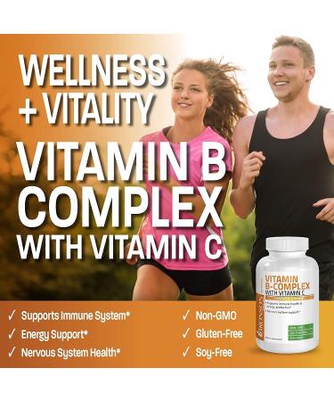 Bronson Vitamin B Complex with Vitamin C - Immune Health & Energy Support - 250 Vegetarian Capsules - Buy Online on GoSupps.com