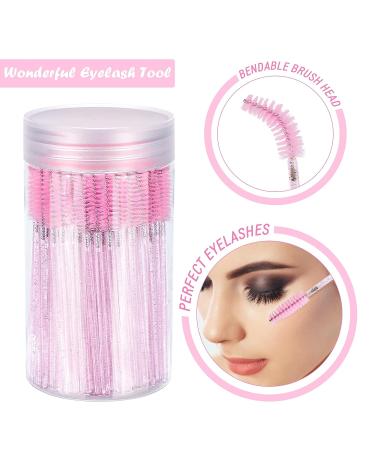 100PCS Pink Crystal Mascara Wands - Disposable Eyelash & Eyebrow Brush Set with Container - Buy Online on GoSupps.com