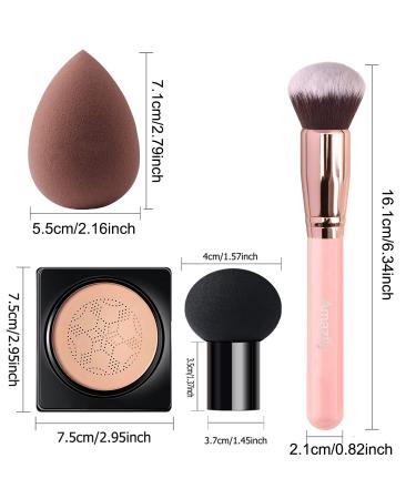 2 PCS Air Cushion CC Cream & Mushroom Head Foundation Set with Sponge & Brush - Long Lasting, Moisturizing Makeup for Bright Skin - Natural Shade - Buy Online on GoSupps.com