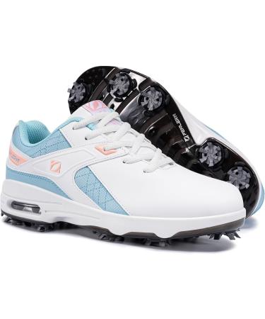Fenlern Women's Golf Shoes - Lightweight Anti-Slip Outdoor Spikes for Golf Training | 36 EU Light Blue & Pink - Buy Online on GoSupps.com
