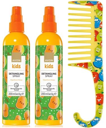 Avon Kids Magnificent Mango kids hair detangling spray 2 x 200ml plus Avon detangling Hair Comb for children - Buy Online on GoSupps.com