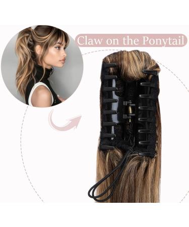 SEGOHAIR Claw Clip Ponytail Hair Extensions Human Hair 22 Inch Ponytail Extension Natural Real Hair Straight Remy Hair Extensions-Dark Chocolate Brown with Strawberry Honev Blonde(130g) - Buy Online on GoSupps.com