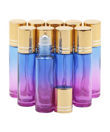 Rowiz 10pcs Essential Oils Roll on Bottles 10ml Refillable Empty Glass Rollerball Bottles with Golden Cap Perfect for Homemade Perfume Fragrance Aromatherapy Oils Blue Purple Gradient