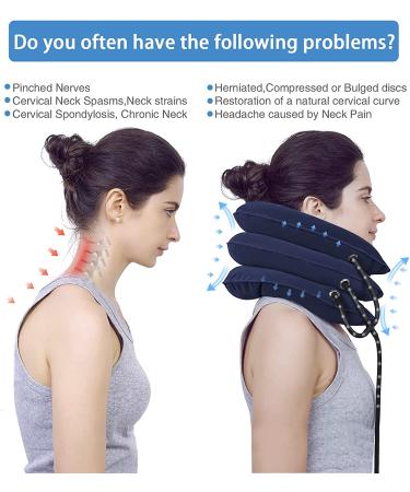 Inflatable Cervical Neck Traction Device for Chronic Pain Relief - Adjustable Support for Spine Alignment - Easy to Use at Home or Office (Blue) - Buy Online on GoSupps.com