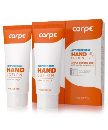 Carpe Antiperspirant Hand Lotion (Pack of 2) A dermatologist-recommended smooth lotion that helps stop hand sweat great for hyperhidrosis or excessive sweat (Original Eucalyptus) Original Eucalyptus 1.35 Fl Oz (Pack of 2)
