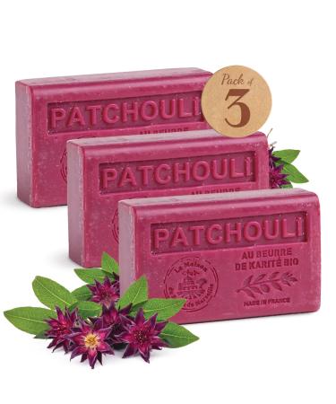 Savon Solide parfum au Patchouli Enrichi en Beurre de Karit Bio Savon Parfum - 97% d'ingr dients naturels Fabriqu en Provence Main & Corps Hydratant 3x125g