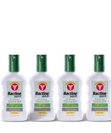 Bactine Max Pain Relieving Antiseptic Spray with Lidocaine First Aid Pain + Itch Relief No-Sting Kills 99% of Germs* 5oz (pack of 4)