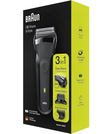 Braun Series 3 Style & Shave Electric Shaver For Men | Precision Trimmer & 5 Comb Set | Gifts For Men UK | Black Razor 300BT - Buy Online on GoSupps.com