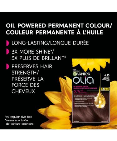 Garnier Olia Permanent Hair Dye Ammonia-Free Hair Color 4.15 Dark Soft Mahogany Long-Lasting Hair Shine With 60% Oils 1 Application BROWN SHADES 4.15 Dark Soft Mahogany - Buy Online on GoSupps.com