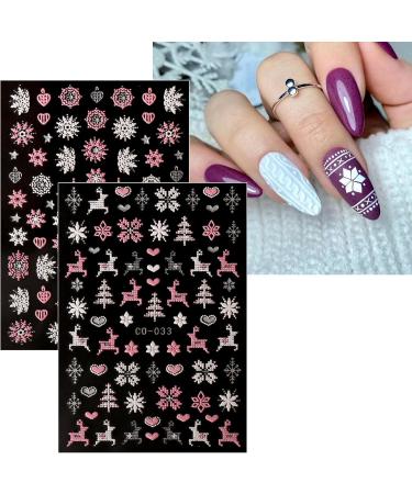 JMEOWIO 12 Sheets Christmas Glitter Nail Art Stickers Decals Self-Adhesive Snowflake Winter Holiday Cute Silver Pink Nail Supplies Nail Art Design Decoration Accessories - Buy Online on GoSupps.com