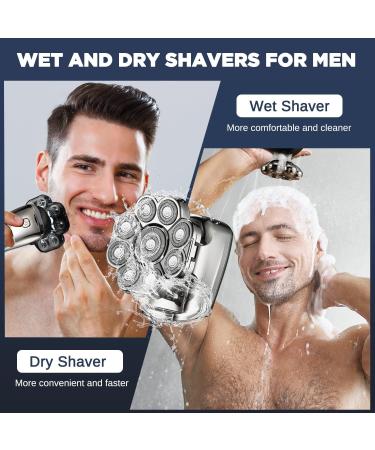LOVCOYO 9D IPX6 Waterproof Head Shaver for Men - 6 in 1 Bald Head Shaver Kit with LED Display, USB Rechargeable Electric Shaver for Bald Men - Silver - Buy Online on GoSupps.com