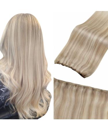 LAAVOO microbeads Extensions real hair blonde micro weft extensions remy human hair 12-inch Width Eze Micro Tressen real hair extensions ashblond highlights bleached blond 50cm #18/613 50cm-50g 2.22 #p18/613