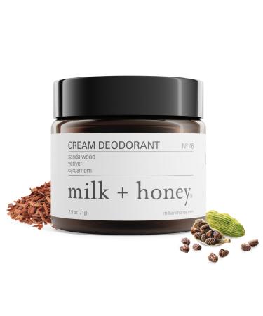 milk + honey Cream Deodorant No. 46 Aluminum Free Deodorant with Sandalwood Vetiver and Cardamom Natural Deodorant for Men and Women for All Skin Types 2.5 Oz Sandalwood Vetiver and Cardamom 2.5 Ounce (Pack of 1)