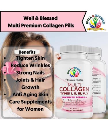 Multi Premium Collagen Supplements for Women with Vitamin C E -Tighten Skin Reduce Wrinkles Strong Nails Joints & Hair Growth - Anti Aging Skin Care Supplements for Women -90 Capsules Unflavored - Buy Online on GoSupps.com