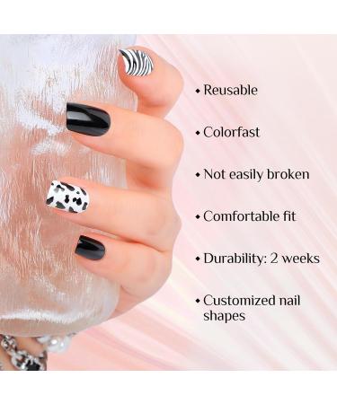 Zebra Stripes Leopard Print Press-On Nails - Short Square 24 Pcs Reusable Acrylic Fake Nails for Women - Perfect Gift - Buy Online on GoSupps.com