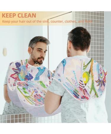 Abstract Flower Bird Beard Bib Apron - Non-Stick Waterproof Hair Catcher for Men | Ideal Grooming Cape with 2 Suction Cups - Best Gifts for Men - Buy Online on GoSupps.com