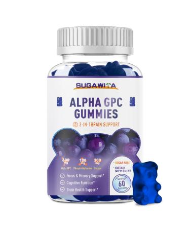Alpha GPC Choline Gummies 600mg with Phosphatidylserine & Bacopa 3-in-1 Brain Support for Memory, Focus & Long-Term Cognitive Health Sugar-Free, Natural Formula, 60 Count