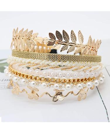 Gold Pearls Butterfly Flower Headbands Set for Women - Bridal Wedding Hair Accessories - Buy Online on GoSupps.com