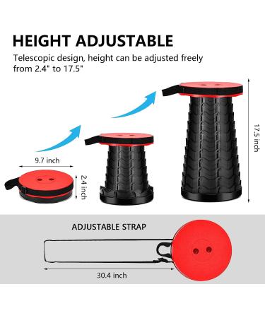 imodomio Upgraded Portable Collapsible Telescopic Stool - 480lbs Load Capacity - Foldable Camping Stool for Hiking & BBQ Parties - Indoor & Outdoor Activities - Red - Buy Online on GoSupps.com