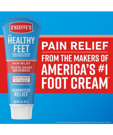 O'Keeffe's Healthy Feet Pain Relief Cream 3oz Tube - Foot Pain Cooling Treatment - Buy Online on GoSupps.com