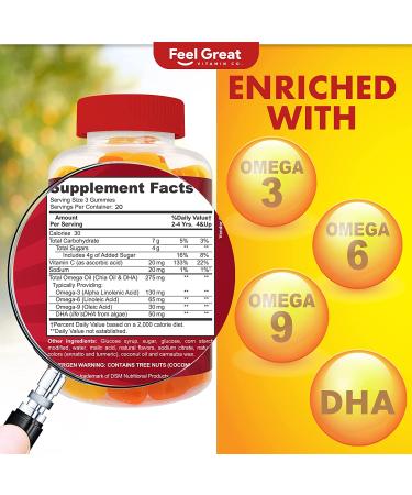 Feel Great Vitamin Co. Kids DHA Gummies with Omega 3 6 9 + DHA & Vitamin C | Brain Vision & Heart Health Support | 60 Gummies - Gluten-Free Vegetarian & Non-GMO - Buy Online on GoSupps.com