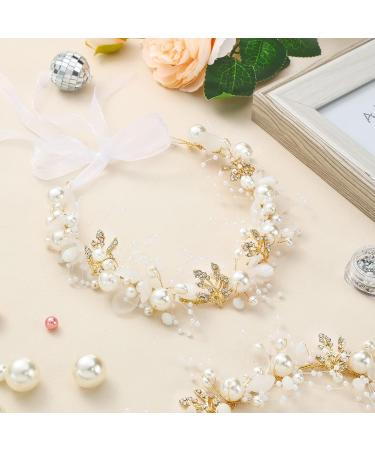 Tigeen Flower Girl Headband Set - Gold Pearl Crystal Rhinestone Crown for Wedding, Birthday, Prom - Buy Online on GoSupps.com