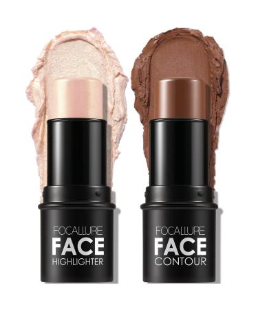 FOCALLURE 2 Pcs Contour Foundation Stick, Highlighter & Bronzer Pen, Face Brightens & Shades Pencil, Highlighting Shade Longwear Makeup, Highlight Bronzer Shaping Trimming Stick,Neutral - Buy Online on GoSupps.com