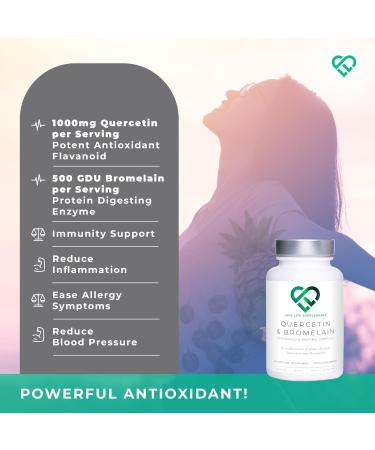 Quercetin & Bromelain Supplement | Powerful Antioxidant | 1000mg Quercetin & 500 GDU Bromelain | 60 Capsules - 30 Servings | Love Life Supplements - Buy Online on GoSupps.com