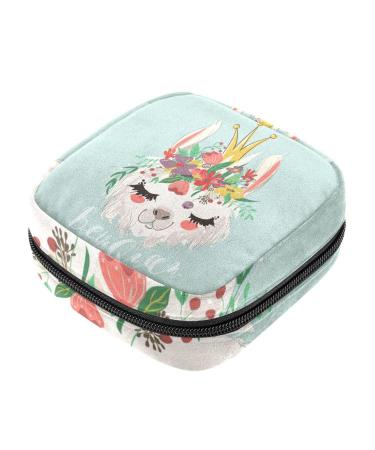 Lama with flowers crown ladies binding storage bag menstrual bag portable menstrual cup pocket with zipper for teenagers girls women women