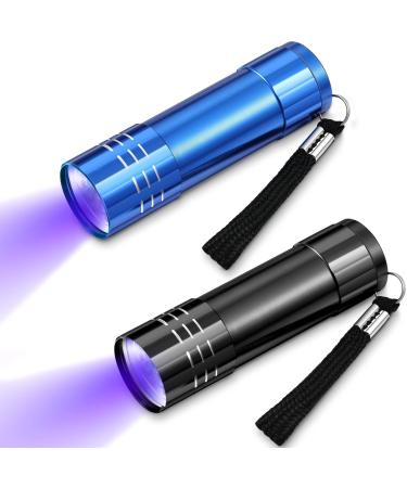 Mudder UV Torch 2 Pieces 9 LED Blacklight Detector Handheld Pocket Portable Black Light Torches Mini Flashlight Pet Urine Detectors for Dog Cat Bed Dry Stains Battery Not Included (Mini Lampe-2909)