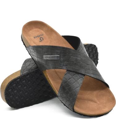 COFACE Men's Leather Flat Sandals - Fashion Cork Beach Slides with Arch Support in Grey - Size 7.5 - Buy Online on GoSupps.com
