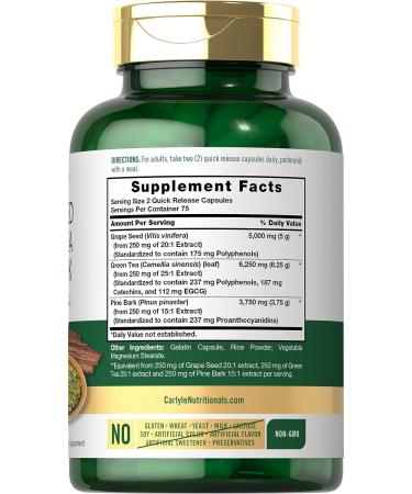 Carlyle Grapeseed Green Tea Pine Bark Capsules | 15,000mg | 150 Count | Non-GMO & Gluten-Free - Buy Online on GoSupps.com