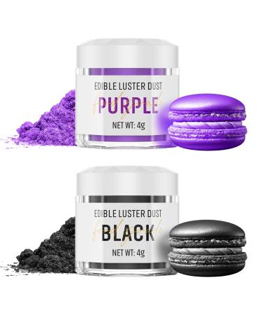 Edible glitter set 2 colors - black and purple glitter powder for drinks tasteless edible glitter powder glitter for liqueurs cocktails champagne cakes chocolates dessert decorations (2x4g) black+purple