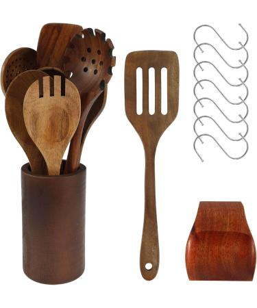 Abizarch 9 Pcs Cooking Cutlery Set with 7 Hooks Teak Wood Kitchen Utensils Set No Scratch Cooking Utensils Set Smooth Finish Cooking Utensils Set for Home Everyday Use ZHAZHAMO(Style 1) - Buy Online on GoSupps.com