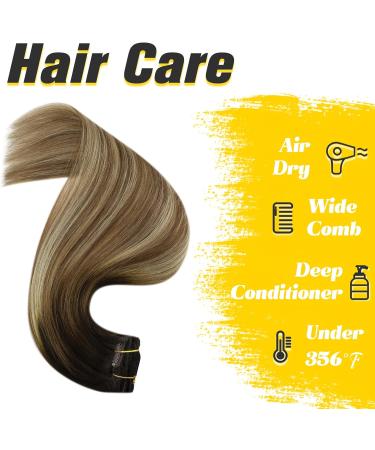 YoungSee Balayage Clip in Hair Extensions 14 Inch Hair Extensions Clip in Double Weft Dark Brown to Medium Brown with Blonde Clip in Human Hair Extensions Ombre 7 Pieces 120 Grams - Buy Online on GoSupps.com