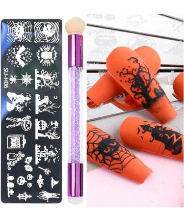 healthGUO Nail Art Stamping Plate Stamper Sponge Pen Halloween Pumpkin Bats Image Nail Polish Template Stamp Stencil Tools Kit 5 - Buy Online on GoSupps.com