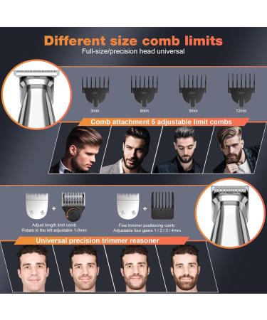 Telfun Beard Trimmer for Men - IPX7 Waterproof Electric Razor & Trimming Kit | Cordless Hair Clippers & Shaving Kit - Perfect Gifts for Men in Silver Gray - Buy Online on GoSupps.com