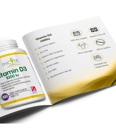 Premium Vitamin D3 1000iu Easy-Swallow Tablets - High Strength Cholecalciferol Supplement - Vegetarian - Made in UK by Incite Nutrition - Buy Online on GoSupps.com