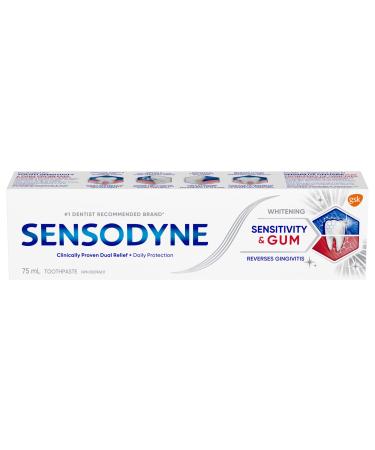 Sensodyne Sensitivity and Gum Whitening Toothpaste Strengthens Protects and Whitens Sensitive Teeth 75 mL (Packaging May Vary) Regular