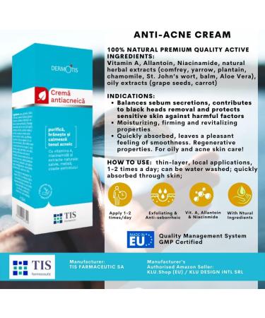 TIS Anti-Acne Face Cream 50ml Pimples Dilated Pores Blackheads Sebum-regulating effect on oily skin prone to acne Protects sensitive skin from harmful factors - dust wind - Buy Online on GoSupps.com