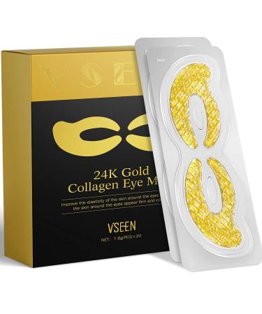 Vseen 24K Gold 20 Pairs Under the Eye  For Puffy Bags  Dark Circles and Wrinkles  Hydrogel  Crow's Feet can Improve Elasticity Hydrogel Fixes eye Fatigue