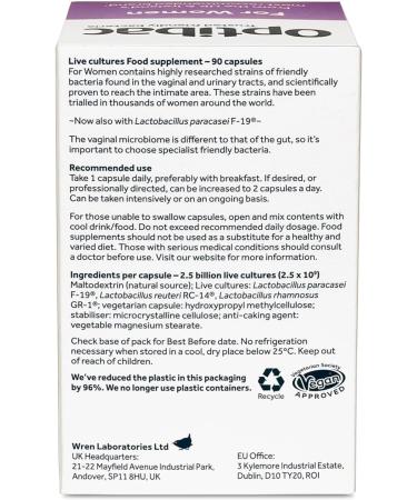 Optibac Probiotics for Women - Vegan Vagina Flora Supplement - 90 Capsules - Buy Online on GoSupps.com