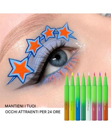 Liquid Eyeliner Colorful Neon Eyeliner Pencil | Matte Neon 8x Colored Liquid Eyeliner Pen Waterproof Long Lasting Face Eye Liner for Women - Buy Online on GoSupps.com