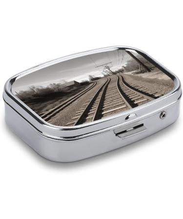 Train Track Print Pill Box - Decorative 2 Compartment Portable Medicine Organizer for Easy Travel - Buy Online on GoSupps.com