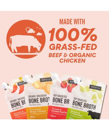 Broya Beef & Chicken Bone Broth | Premium 100% Grass Fed Beef and Certified Organic Chicken with Collagen Protein | Paleo Keto and Gluten-Free | Perfect for Sipping Soup and Cooking Stock | Variety Pack (4 Packets) Variety 500 ml (Pack of 4) - Buy Online on GoSupps.com